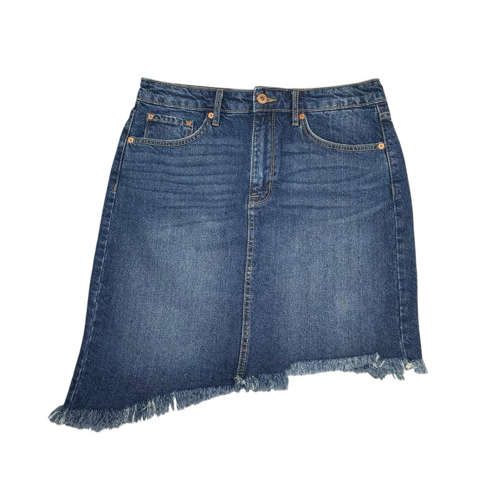 Asymmetrical Fringe Raw Hem Cotton Denim Mini Skirt 29 Western Boho Festival EUC